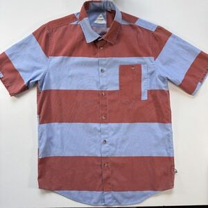 ALTAMONT Civen SS Woven Short Sleeve Button Up Shirt Mens XL Striped Orange Blue